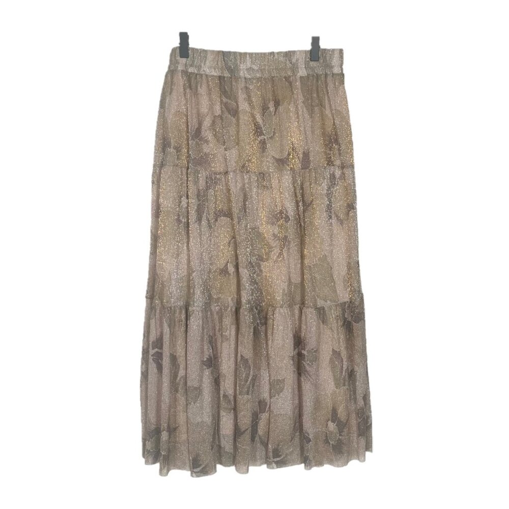 ba&sh Land Metallic Mesh Overlay Midi Skirt in Gold Size Large